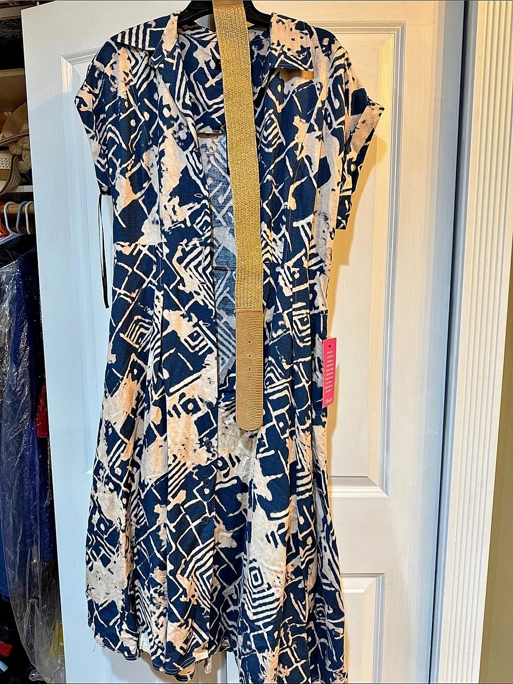 Donna Karan New York Abstract Midi Dress in Blue & White Size 6 NWT